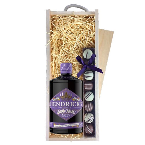 Hendricks Grand Cabaret Gin 70cl & Heart Truffles, Wooden Box